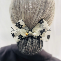 Kẹp Bối, Búi Lưới HimHip Mix Hạt Giả Trai Nơ Nâu Họa Tiết Hoa 4 Cánh Thanh Lịch