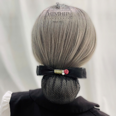 Kẹp Bối, Búi Lưới HimHip Đính Hạt Giả Trai Nơ Đen Charm Hoa Hồng Thanh Lịch 12cm