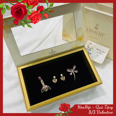Set Quà Valentine 8/3 HimHip Khuyên Tai, Cài Áo & Kẹp Mái Kèm Túi Hộp Thiệp - 1175