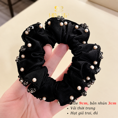 Dây Buộc Tóc HimHip Vải Nhún Viền Giả Trai Phối Đá Phale 9cm (bản nhún 3cm)