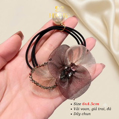 Dây Buộc Tóc HimHip Hoa Voan Vải Nối Vòng Đá Phale 6x4.5cm