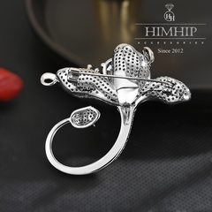 Trâm, Ghim Cài Áo HimHip Hoa 3 Cánh Trắng Sang Trọng Đính Phale 5*5,3cm