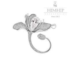 Trâm, Ghim Cài Áo HimHip Hoa 3 Cánh Trắng Sang Trọng Đính Phale 5*5,3cm