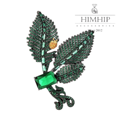Trâm, Ghim Cài Áo HimHip Hoa 3 Lá Thanh Lịch Đính Phale Xanh 4,5*6cm