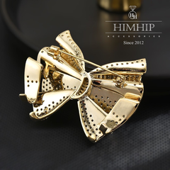 Trâm, Ghim Cài Áo HimHip Nơ Vàng Sang Trọng HKCC Đính Phale 4*5cm