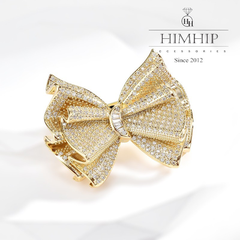 Trâm, Ghim Cài Áo HimHip Nơ Vàng Sang Trọng HKCC Đính Phale 4*5cm