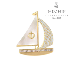 Trâm, Ghim Cài Áo HimHip Nam Nữ Thuyền Buồm Charm Mỏ Neo Sang Trọng HKCC Đính Phale 3*4cm