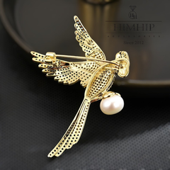 Trâm, Ghim Cài Áo HimHip Chim Yến Phụng Sang Trọng HKCC Đính Phale 4,3*6cm