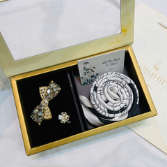 Set Quà HimHip Khăn Lụa Vuông 70x70cm & Cài Áo, Kẹp Tóc Kèm Túi Hộp Thiệp - 571