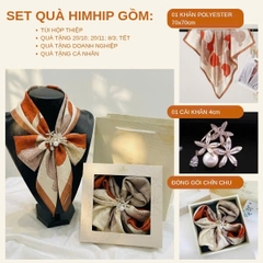 Set Quà 20/10 HimHip Khăn Lụa 70x70cm & Cài Khăn Kèm Túi Hộp Thiệp - 479