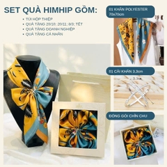 Set Quà 20/10 HimHip Khăn Lụa 70x70cm & Cài Khăn Kèm Túi Hộp Thiệp - 480