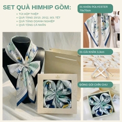Set Quà 20/10 HimHip Khăn Lụa 70x70cm & Cài Khăn Kèm Túi Hộp Thiệp - 477
