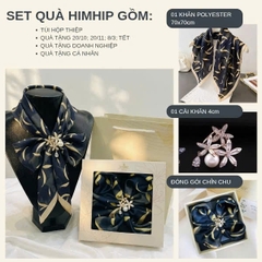 Set Quà 20/10 HimHip Khăn Lụa 70x70cm & Cài Khăn Kèm Túi Hộp Thiệp - 474