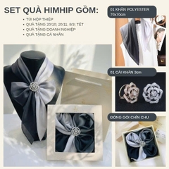 Set Quà 20/10 HimHip Khăn Lụa 70x70cm & Cài Khăn Kèm Túi Hộp Thiệp - 470