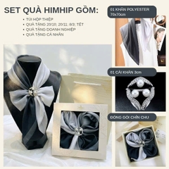 Set Quà 20/10 HimHip Khăn Lụa 70x70cm & Cài Khăn Kèm Túi Hộp Thiệp - 481
