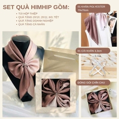 Set Quà 20/10 HimHip Khăn Lụa 70x70cm & Cài Khăn Kèm Túi Hộp Thiệp - 471