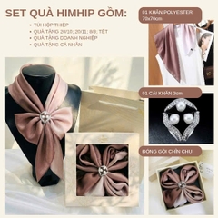 Set Quà 20/10 HimHip Khăn Lụa 70x70cm & Cài Khăn Kèm Túi Hộp Thiệp - 481