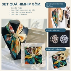 Set Quà 20/10 HimHip Khăn Lụa 70x70cm & Cài Khăn Kèm Túi Hộp Thiệp - 475