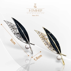 Trâm, Ghim Cài Áo HimHip Lá Đôi Sang Trọng HKCC Mix Trai 1,5*5cm