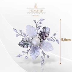 Trâm, Ghim Cài Áo HimHip Hoa 5 Cánh Khảm Trai Sang Trọng HKCC Mix Trai 5,6cm