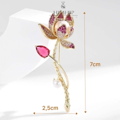 Trâm, Ghim Cài Áo HimHip Cành Sen Hồng Sang Trọng HKCC Đính Phale 2.5x7cm HPBD