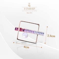 Trâm, Ghim Cài Áo HimHip Hình Vuông Đá Chéo Thanh Lịch HKCC Mix Trai 4*2,5cm