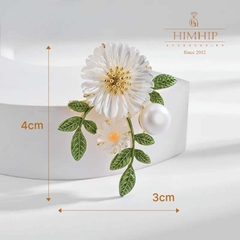 Trâm, Ghim Cài Áo HimHip Hoa Cúc Hoạ Mi Thanh Lịch HKCC Phối Trai 3*4cm