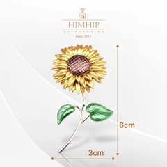 Trâm, Ghim Cài Áo HimHip Hoa Hướng Dương Lá Xanh Thanh Lịch HKCC 3*6cm