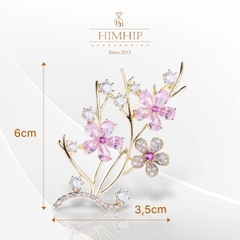 Trâm, Ghim Cài Áo HimHip Cành Hoa Thanh Lịch HKCC Đính Phale Hồng 3,5*6cm