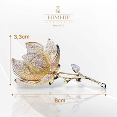Trâm, Ghim Cài Áo HimHip Hoa Vàng 4 Cánh Sang Trọng HKCC Đính Phale 3,3*6cm