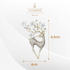 Trâm, Ghim Cài Áo HimHip Hươu Vàng Sừng Hoa Sang Trọng HKCC Đính Phale 4*5,5cm