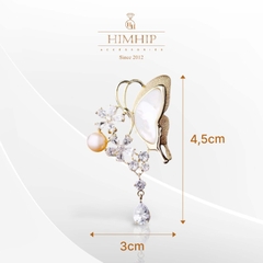 Trâm, Ghim Cài Áo HimHip Hoa & Bướm Khảm Trai Sang Trọng HKCC Đính Phale 3*4,5cm