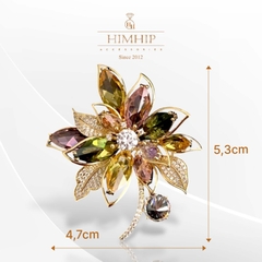 Trâm, Ghim Cài Áo HimHip Hoa Nhiều Cánh Sang Trọng HKCC Đính Phale Ngũ Sắc 4,7*5,3cm