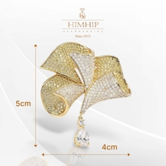 Trâm, Ghim Cài Áo HimHip Lá Vàng Sang Trọng HKCC Đính Phale 4*5cm