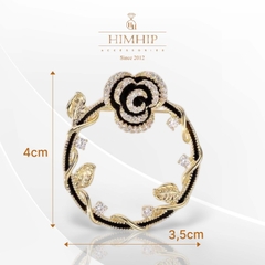 Trâm, Ghim Cài Áo HimHip Vòng Tròn Hoa Hồng Đen Quý Phái HKCC Đính Phale 3,5*4cm