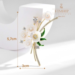 Trâm, Ghim Cài Áo HimHip Cành Hoa Mai Trắng Khảm Trai Thanh Lịch HKCC Đính Phale 5,7*3cm