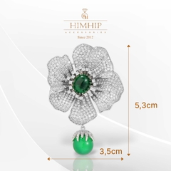 Trâm, Ghim Cài Áo HimHip Hoa Vinca Rosea Sang Trọng HKCC Đính Phale Xanh 3,5*5,3cm