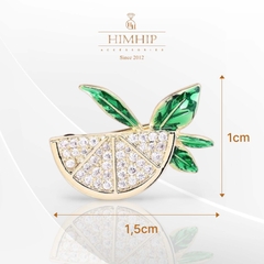 Trâm, Ghim Cài Áo Nhỏ HimHip Quả Chanh Lá Xanh Sang Trọng HKCC Đính Phale 1*1,5cm