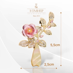Trâm, Ghim Cài Áo HimHip Bình Hoa 5 Cánh Sang Trọng HKCC Đính Phale 2,5*5,5cm