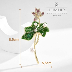 Trâm, Ghim Cài Áo HimHip Cành Sen Sang Trọng Mix Trai 5,5*8,5cm HPBD