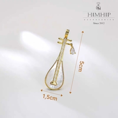 Trâm, Ghim Cài Áo HimHip Đàn Tì Bà Khảm Trai Sang Trọng HKCC Đính Phale 1,5*5cm nam nữ