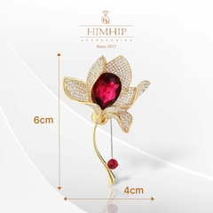 Trâm, Ghim Cài Áo HimHip Hoa Đỏ Sang Trọng HKCC Đính Phale 4*6cm