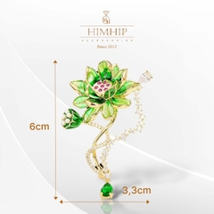 Trâm, Ghim Cài Áo HimHip Bông Sen Xanh Sang Trọng HKCC Đính Phale 3,3*6cm HPBD