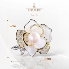 Trâm, Ghim Cài Áo Nhỏ HimHip Hoa Trắng Nhụy Ngọc Trai Sang Trọng HKCC Đính Phale 2*3cm