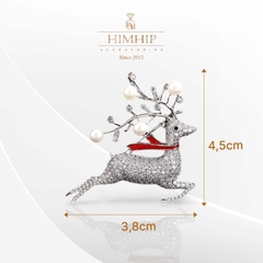 Trâm, Ghim Cài Áo HimHip Tuần Lộc Sừng Trai Sang Trọng HKCC Đính Phale 3,8*4,5cm
