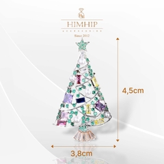 Trâm, Ghim Cài Áo Cây Thông Noel Sang Trọng HKCC Mix Đá Phale Lấp Lánh 3,8*4,5cm