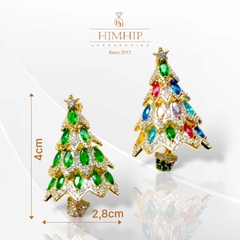 Trâm, Ghim Cài Áo HimHip Cây Thông Noel Sang Trọng HKCC Mix Đá Phale Nhiều Màu 2,8*4cm