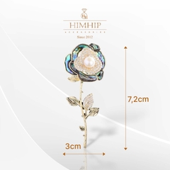 Trâm, Ghim Cài Áo HimHip Hoa Hồng Khảm Trai Quý Phái HKCC Đính Đá Phale 3*7,2cm