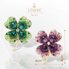 Trâm, Ghim Cài Áo HimHip Hoa 4 Cánh May Mắn HKCC Mix Phale 4x4cm