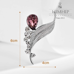 Trâm, Ghim Cài Áo HimHip Hình Lá Sang Trọng HKCC Đính Phale Tím 4*6cm